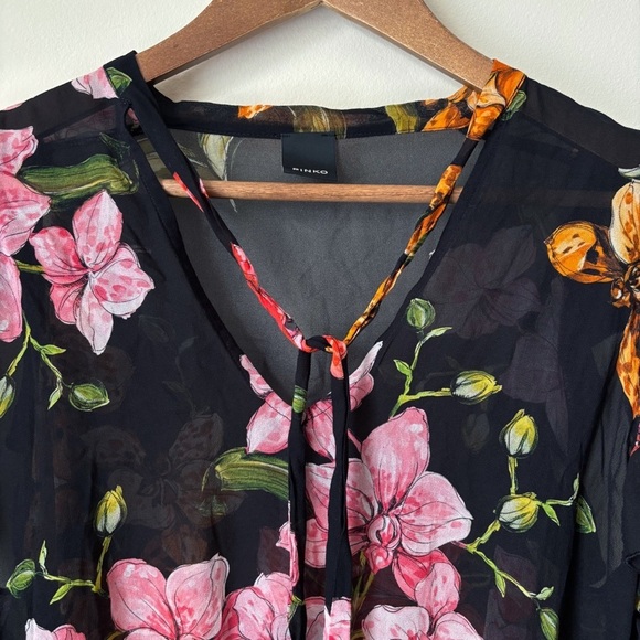 Pinko Babette Flutter Sleeve Floral Blouse Sz 10 - Picture 2 of 8
